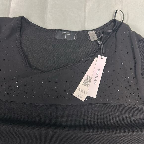 T Tahari Woman Plus Size Tunic 2X Mesh Rhinestones Long Sleeve Soft Stretchy Top - Picture 9 of 9